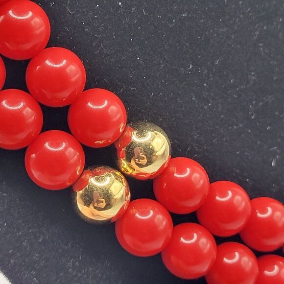 Napier Red and Gold Double Layer Beaded Necklace 18in - Picture 1 of 4